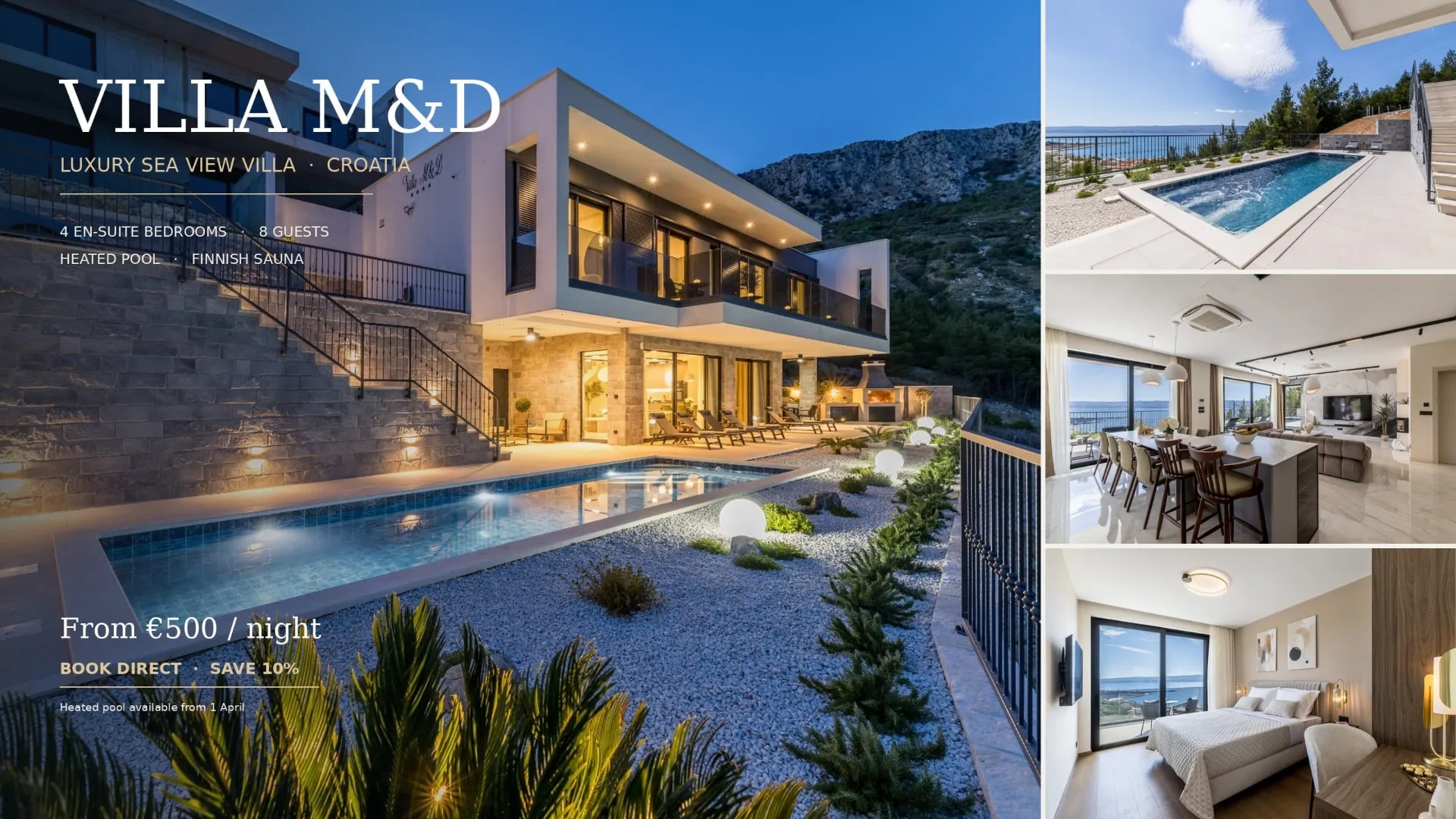 Villa M&D — luxury sea view villa with private heated pool in Dugi Rat near Split and Omiš, Croatia
